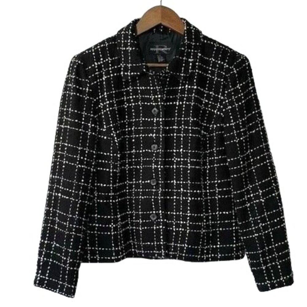 Requirements Womens Size 12 Blazer Black White Career Jacket Classic Workwear